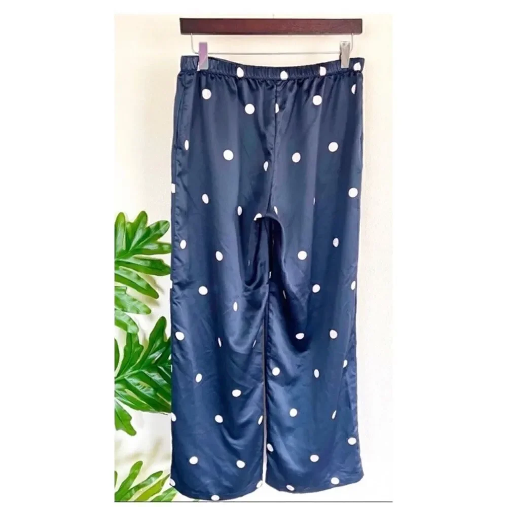 COPY - Kate Spade Navy and Pink Polka Dot Satin Pajamas Medium